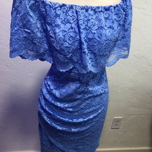 VENUS •Med• Blue • Asymmetrical•Lace•Off Shoulder Dress• Mother of the Bride